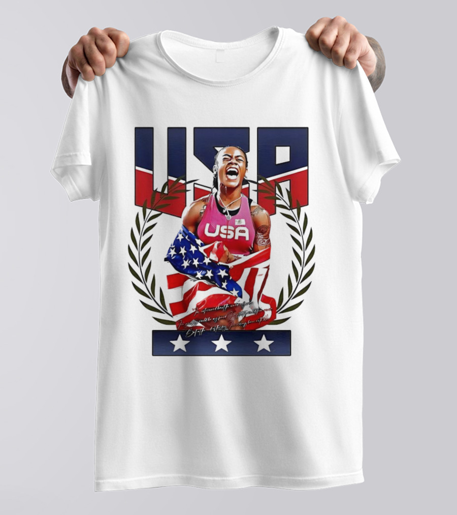 USA Sha’Carri Richardson Gold Medal Celebration American Flag T-Shirt