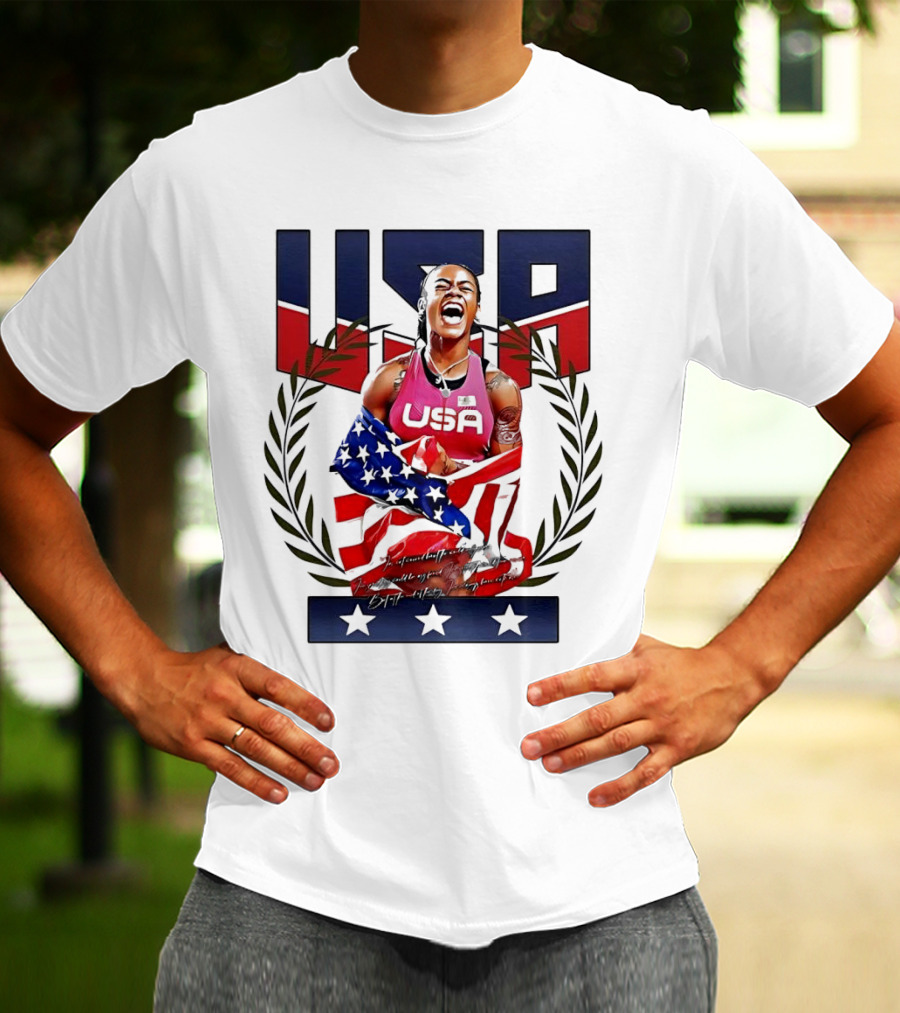 USA Sha’Carri Richardson Gold Medal Celebration American Flag T-Shirt
