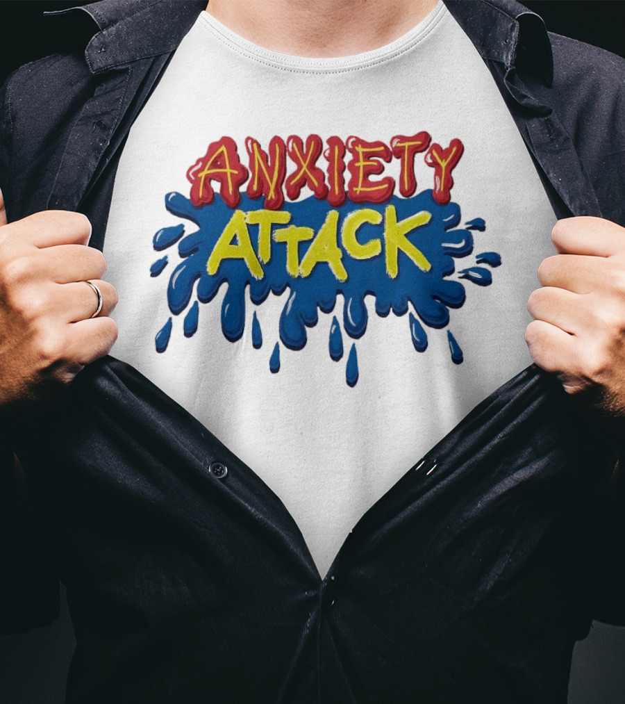 Anxiety Attack Bright Comic Style Text With Blue Splashes T-Shirt