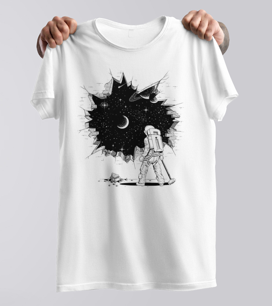 Breakthrough Astronaut Stargazing Through Cosmic Wall Hole T-Shirt