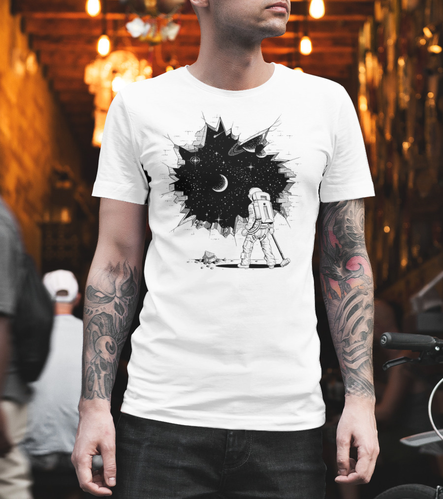 Breakthrough Astronaut Stargazing Through Cosmic Wall Hole T-Shirt