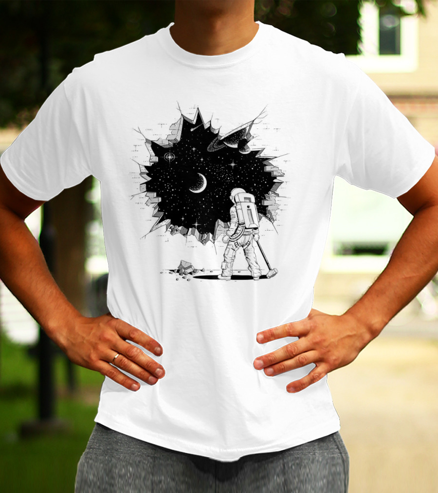 Breakthrough Astronaut Stargazing Through Cosmic Wall Hole T-Shirt