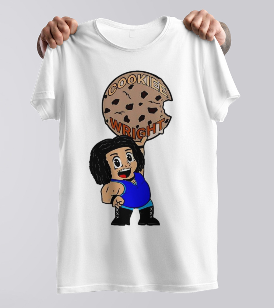 COOKIEE WRIGHT Cartoon Character Holding Chocolate Chip Cookie T-Shirt