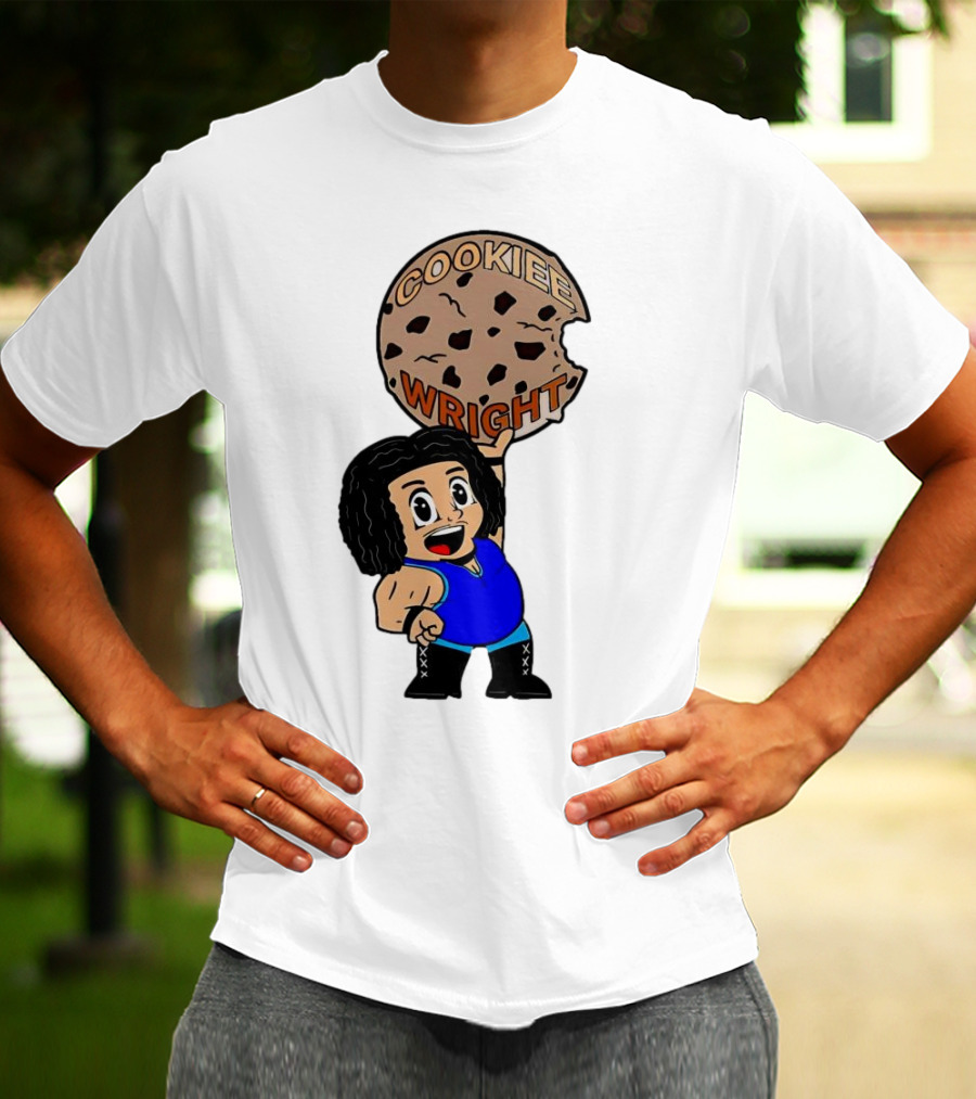 COOKIEE WRIGHT Cartoon Character Holding Chocolate Chip Cookie T-Shirt