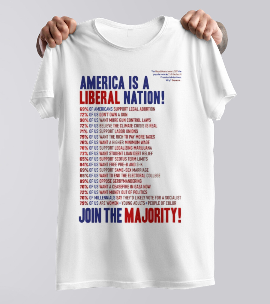 America Is A Liberal Nation 69% Of Americans Support Legal Abortion Join The Majority T-Shirt