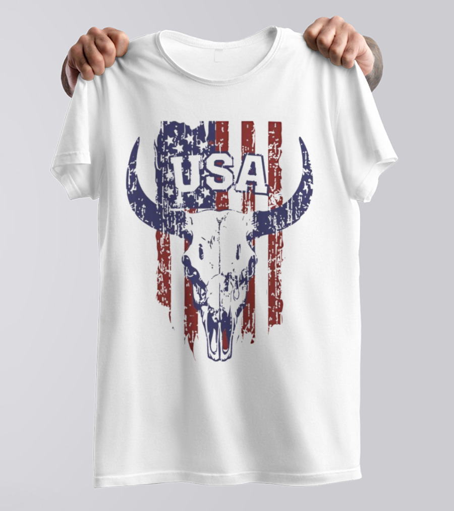 USA Buffalo Skull American Flag Patriotic T-Shirt