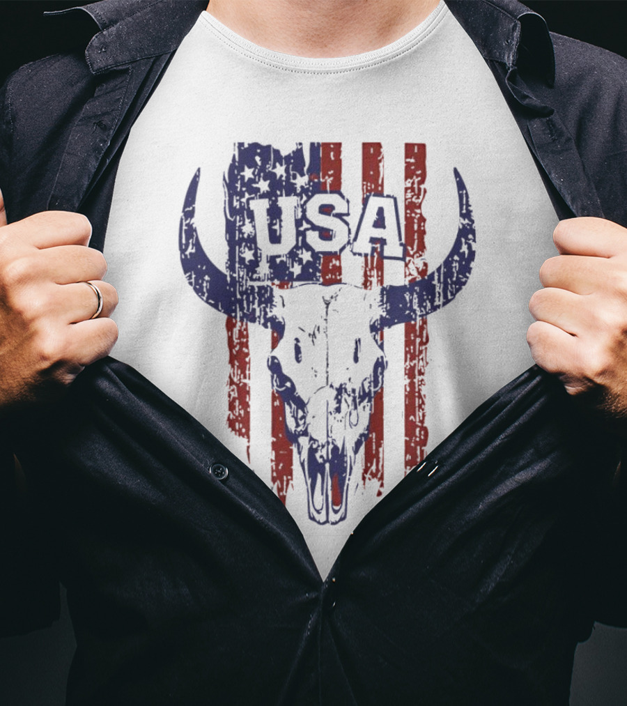 USA Buffalo Skull American Flag Patriotic T-Shirt