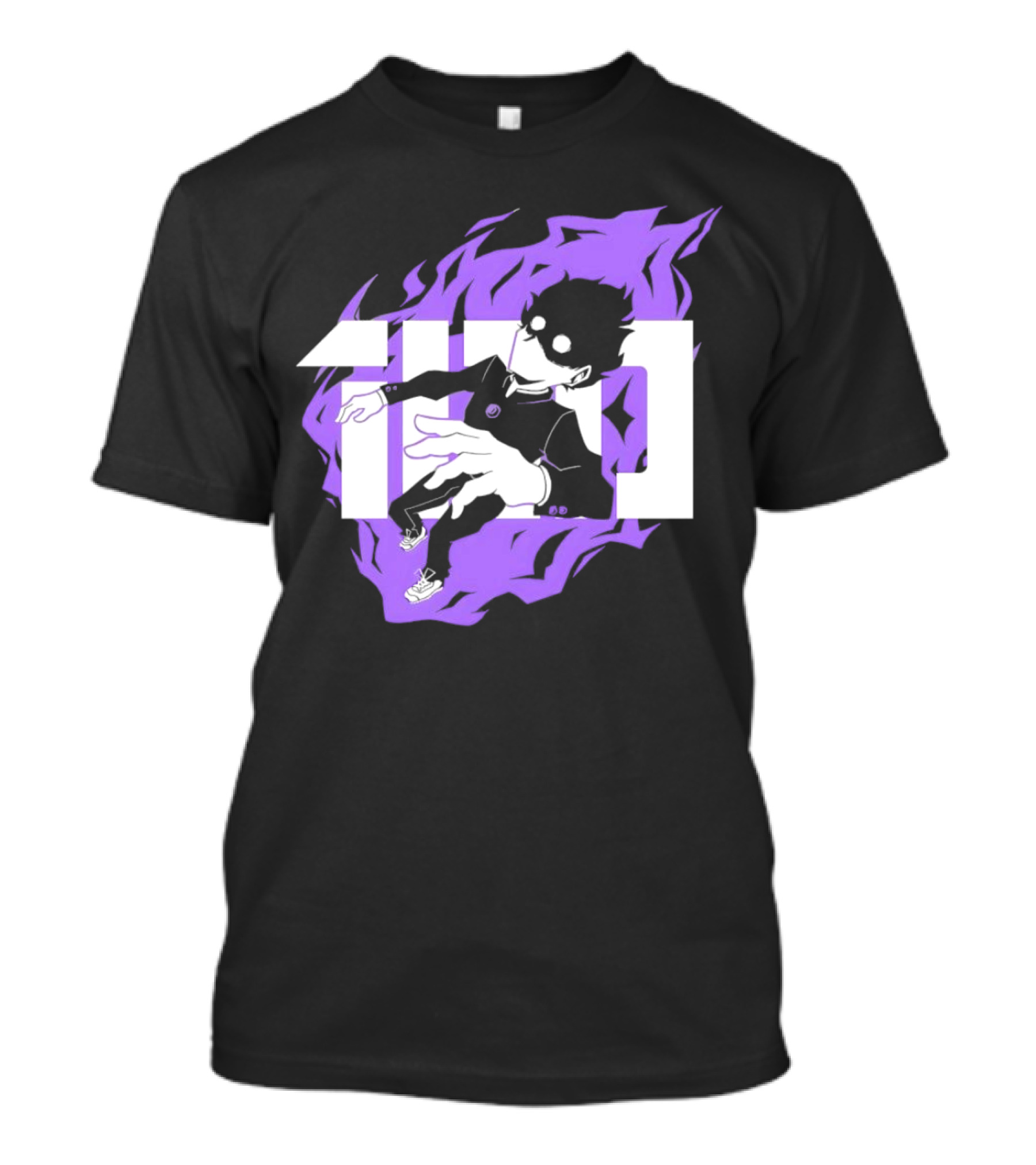 Mob Psycho 100 Psyched Out Character With Purple Aura And Bold Typography T-Shirt