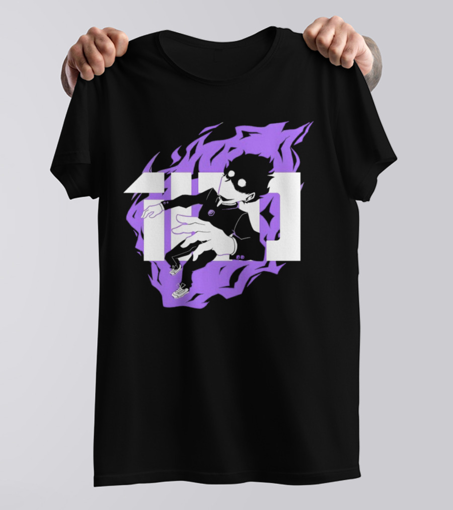 Mob Psycho 100 Psyched Out Character With Purple Aura And Bold Typography T-Shirt