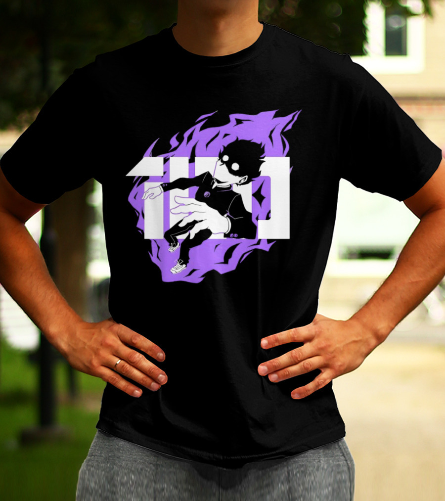 Mob Psycho 100 Psyched Out Character With Purple Aura And Bold Typography T-Shirt