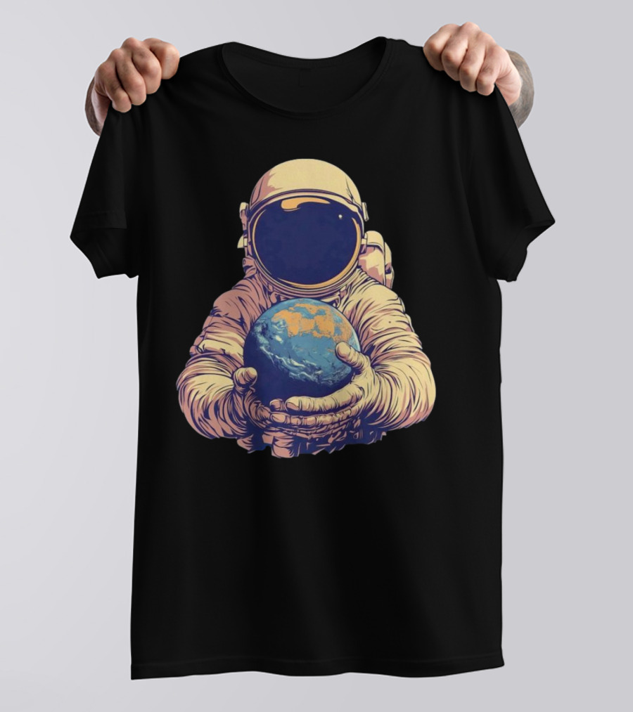 Astronaut Embracing Planet Earth Cosmic Guardians Of Home T-Shirt