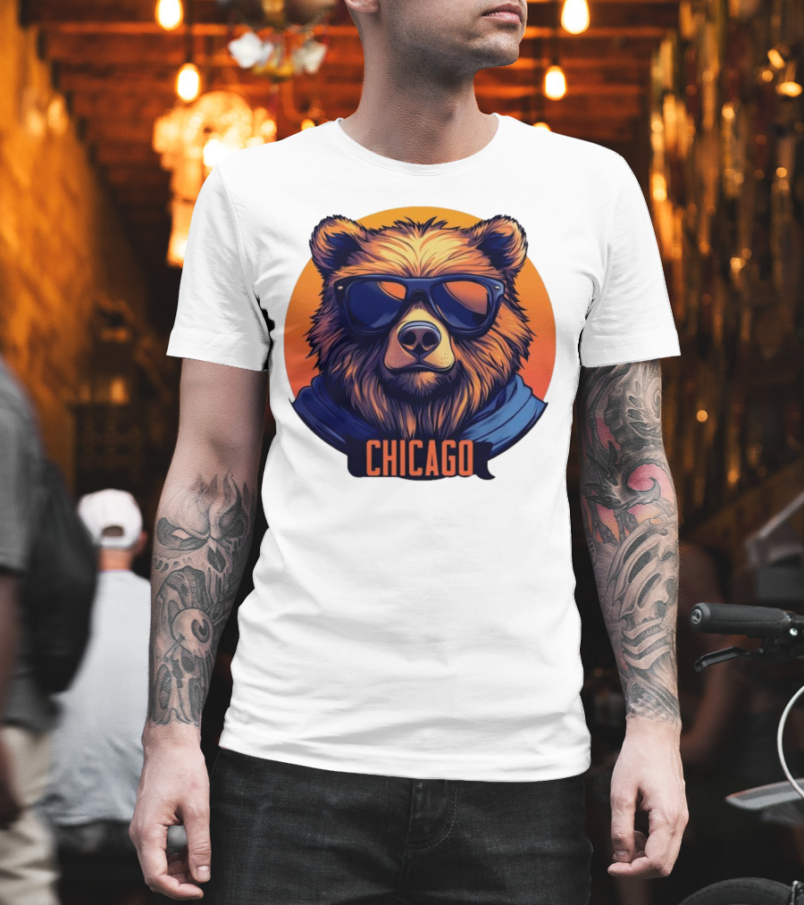 Da Bear Chicago Sunglasses Sunset Circle T-Shirt