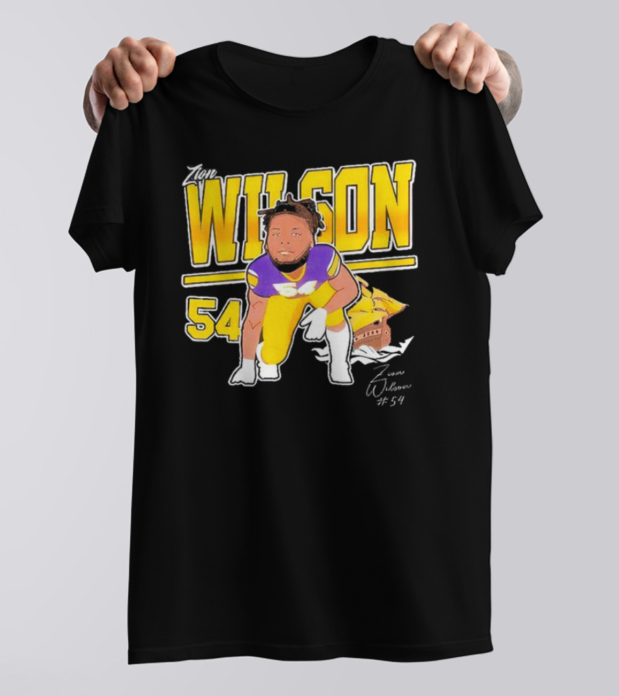 Zion Wilson 54 East Carolina Pirates Cartoon Football Player T-Shirt