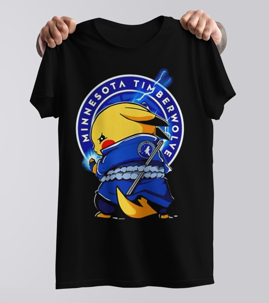 Minnesota Timberwolves Pikachu Uchiha Sasuke Crossover Lightning T-Shirt