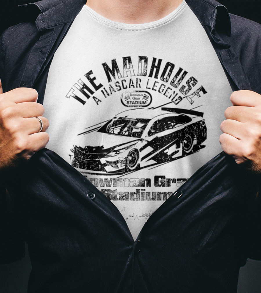 The Madhouse A NASCAR Legend Car Graphic Bowman Gray Stadium T-Shirt