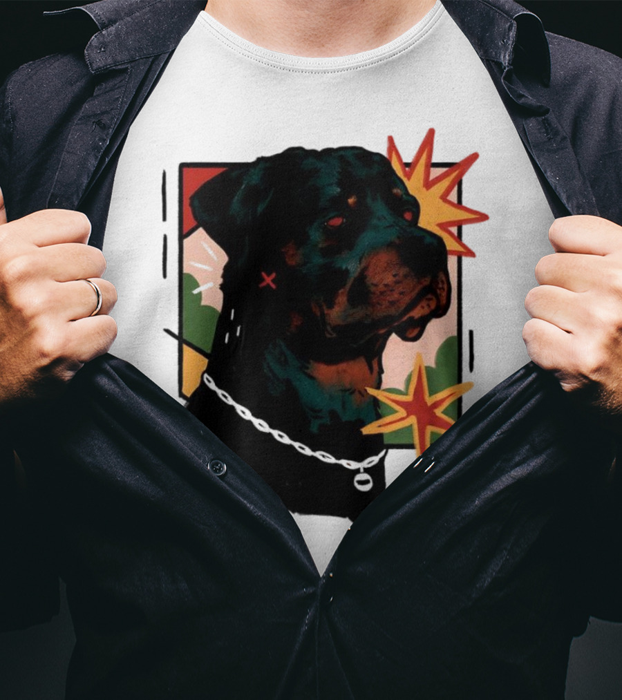 Rottweiler Pop Art Style With Starburst Elements T-Shirt