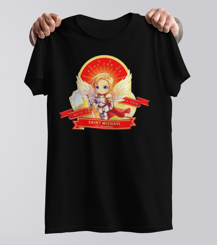 Saint Michael The Archangel Pray For Us Quis Ut Deus Cartoon T-Shirt