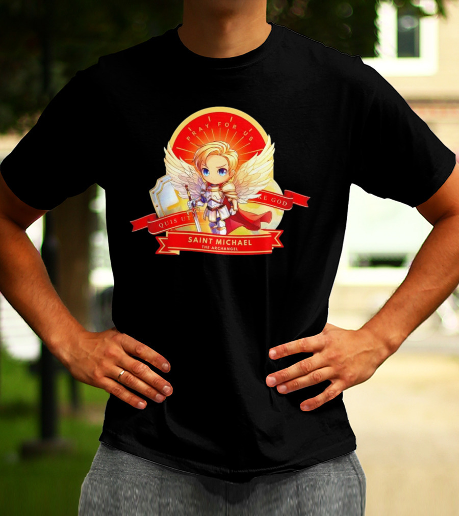 Saint Michael The Archangel Pray For Us Quis Ut Deus Cartoon T-Shirt