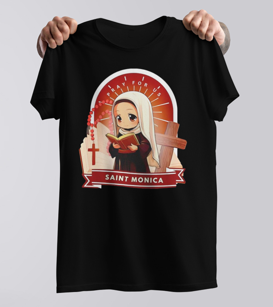 Saint Monica Pray For Us Cartoon Hippo Theme With Book And Cross T-Shirt