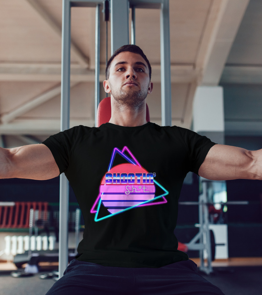 Shootin’ Sh*t Neon Retro 80's Style Triangles And Sunset Stripes T-Shirt