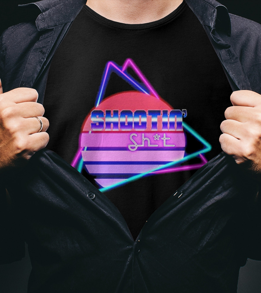 Shootin’ Sh*t Neon Retro 80's Style Triangles And Sunset Stripes T-Shirt