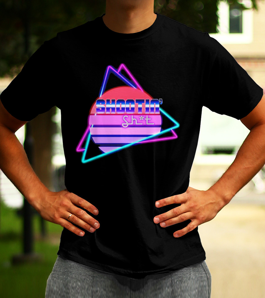 Shootin’ Sh*t Neon Retro 80's Style Triangles And Sunset Stripes T-Shirt