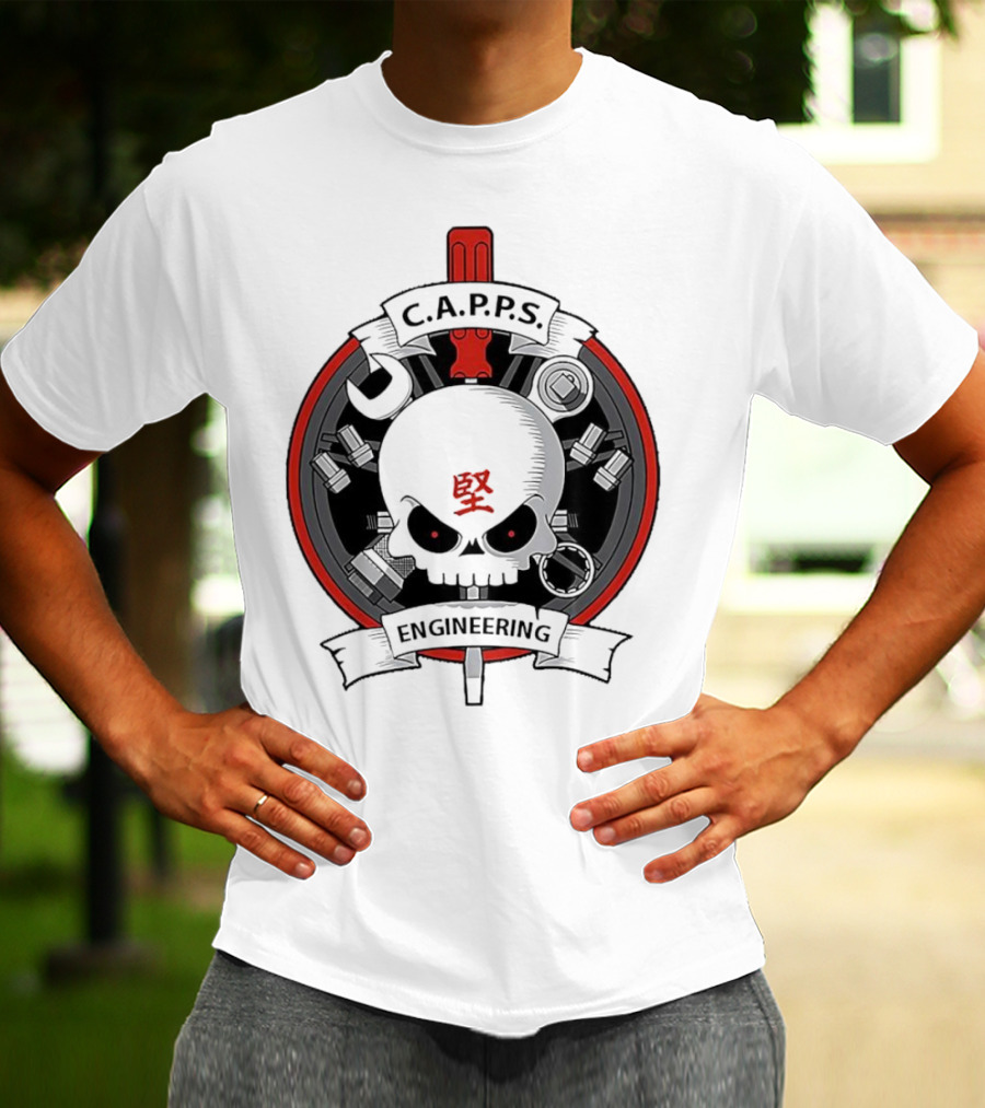 C.A.P.P.S. Engineering Skull With Tools And Red T-Shirt