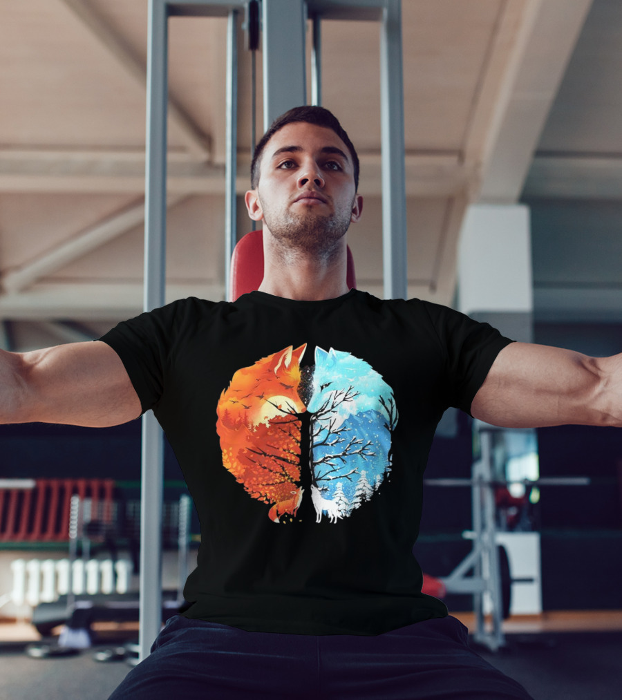 Fire And Ice Fox Dual Seasons Tree T-Shirt