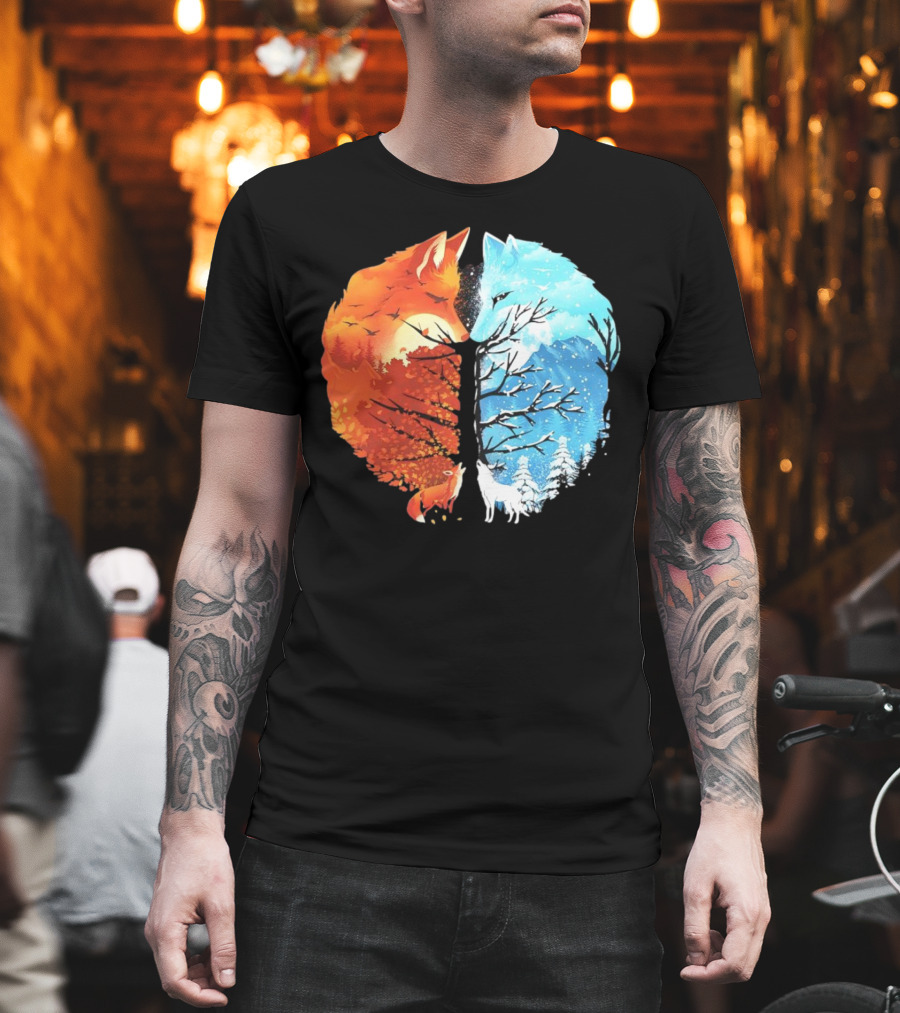 Fire And Ice Fox Dual Seasons Tree T-Shirt