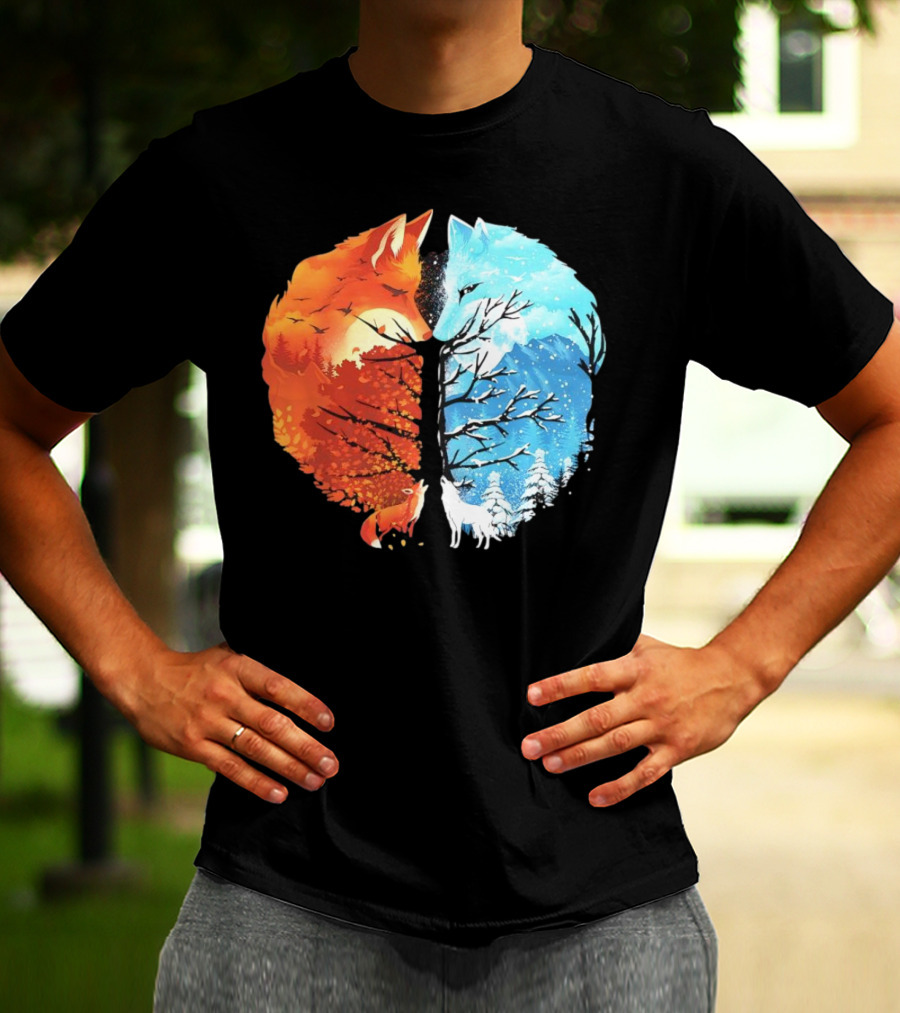 Fire And Ice Fox Dual Seasons Tree T-Shirt