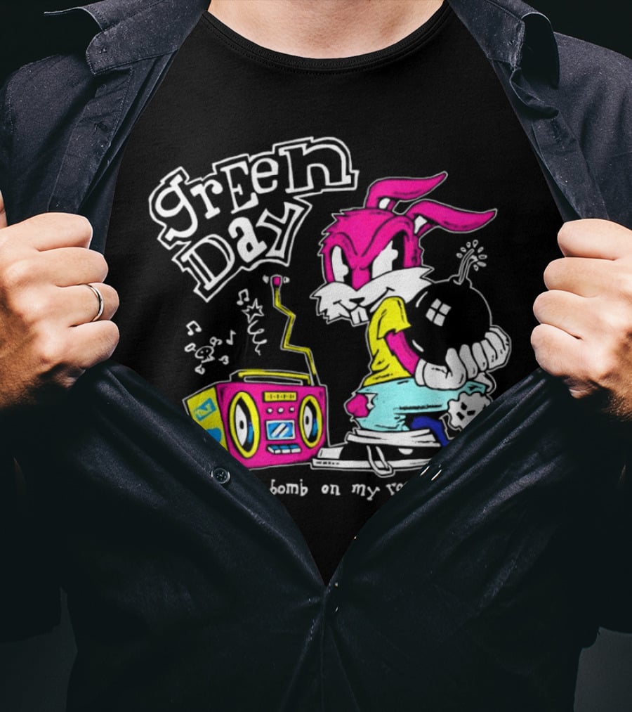 Green Day Drop A Bomb On My Rock ‘N’ Roll Pink Rabbit And Boombox T-Shirt