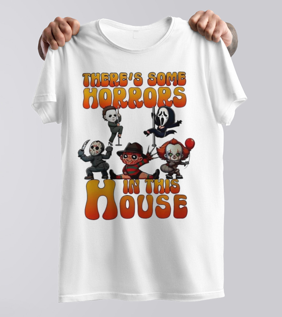 There's Some Horrors In This House Chibi Horror Movie Characters T-Shirt