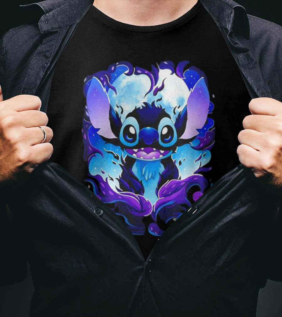 Stitch Experiment 626 Cosmic Darkness Cartoon T-Shirt