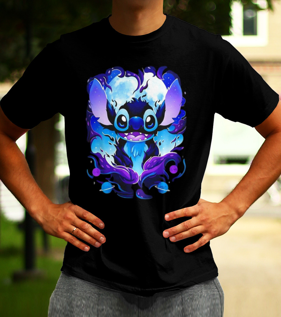 Stitch Experiment 626 Cosmic Darkness Cartoon T-Shirt