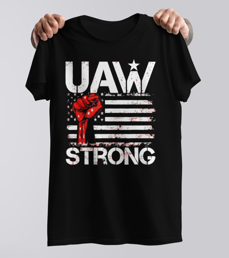 UAW Strong Red Fist American Flag T-Shirt