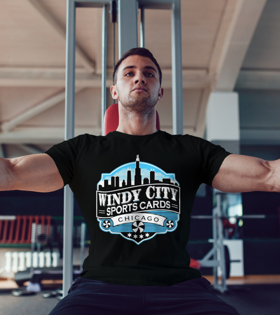 Windy City Sports Cards Chicago Skyline With Stars And Peppermint Swirls T-Shirt