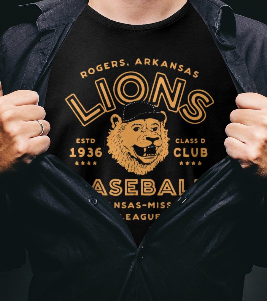 Rogers Arkansas Lions Baseball Estd 1936 Class D Club Arkansas-Missouri League T-Shirt