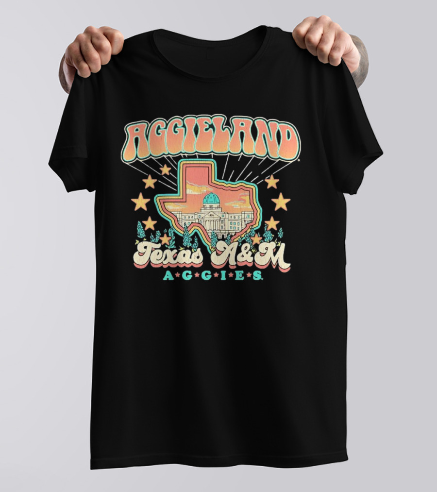 Aggieland Texas A&M Aggies Fiesta With Texas Outline And Stars T-Shirt