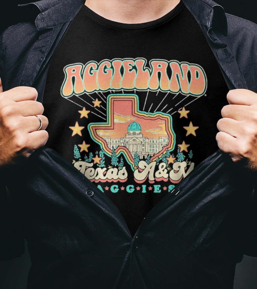 Aggieland Texas A&M Aggies Fiesta With Texas Outline And Stars T-Shirt