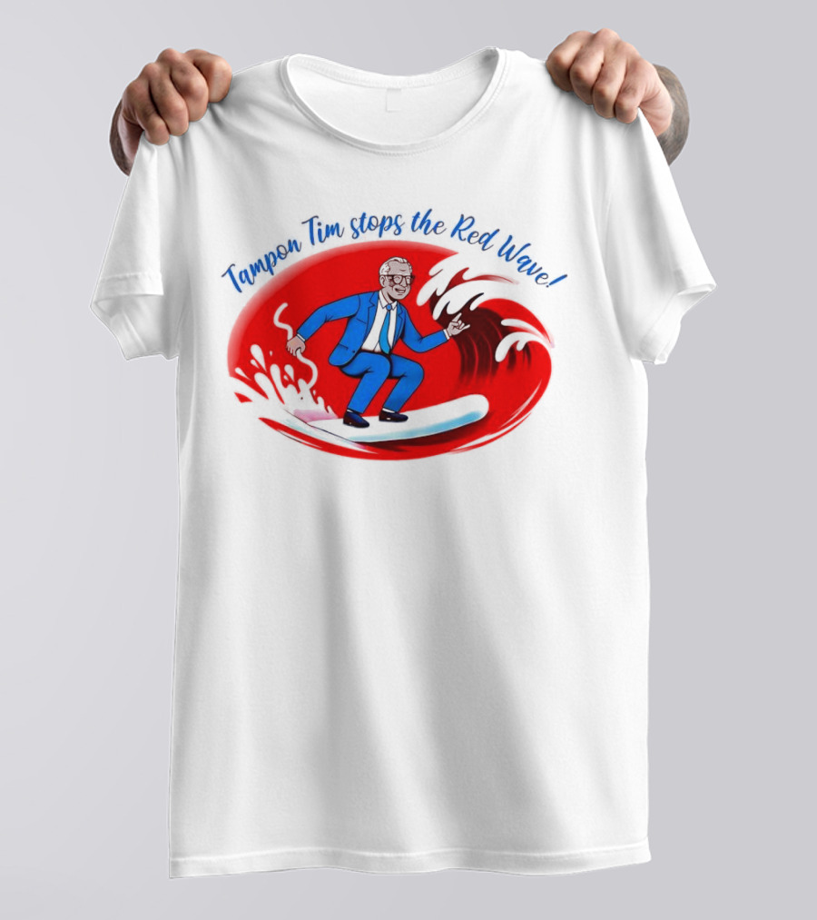 Tampon Tim Stops The Red Wave Surfing Cartoon T-Shirt