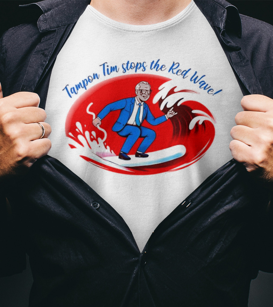 Tampon Tim Stops The Red Wave Surfing Cartoon T-Shirt