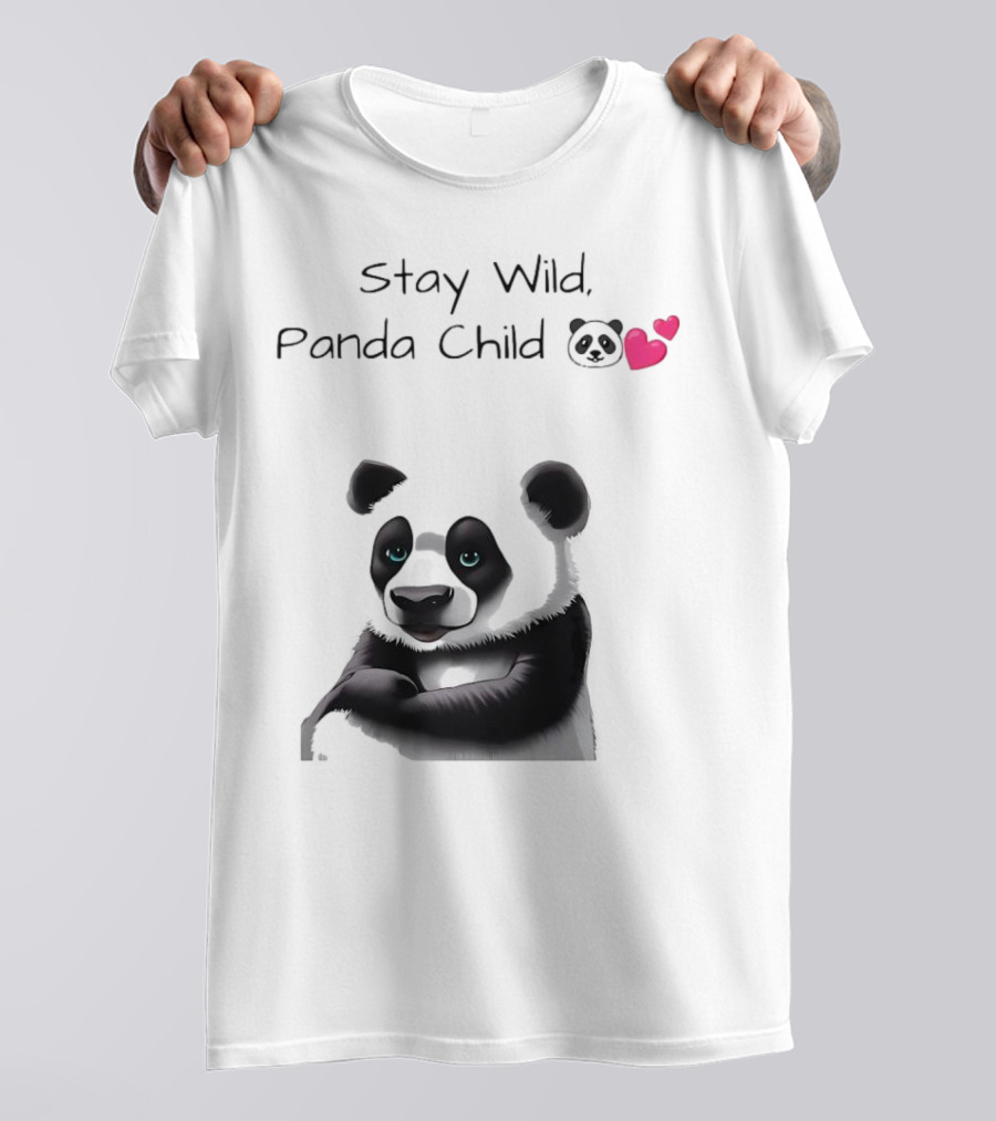 Stay Wild Panda Child Cute Emoji Panda Hearts T-Shirt