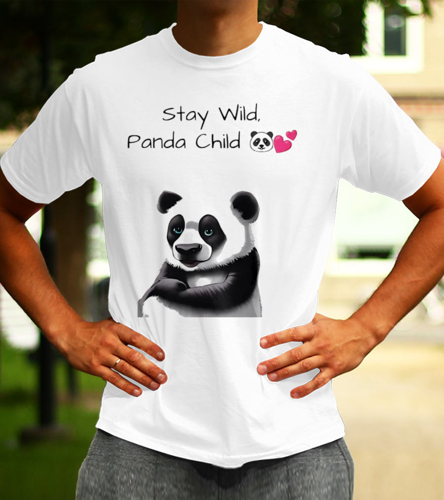 Stay Wild Panda Child Cute Emoji Panda Hearts T-Shirt
