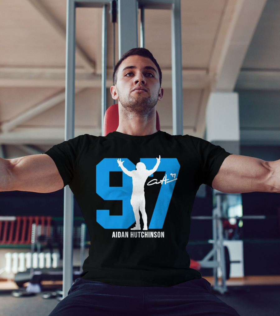 Aidan Hutchinson 97 Detroit Lions Silo Signature T-Shirt