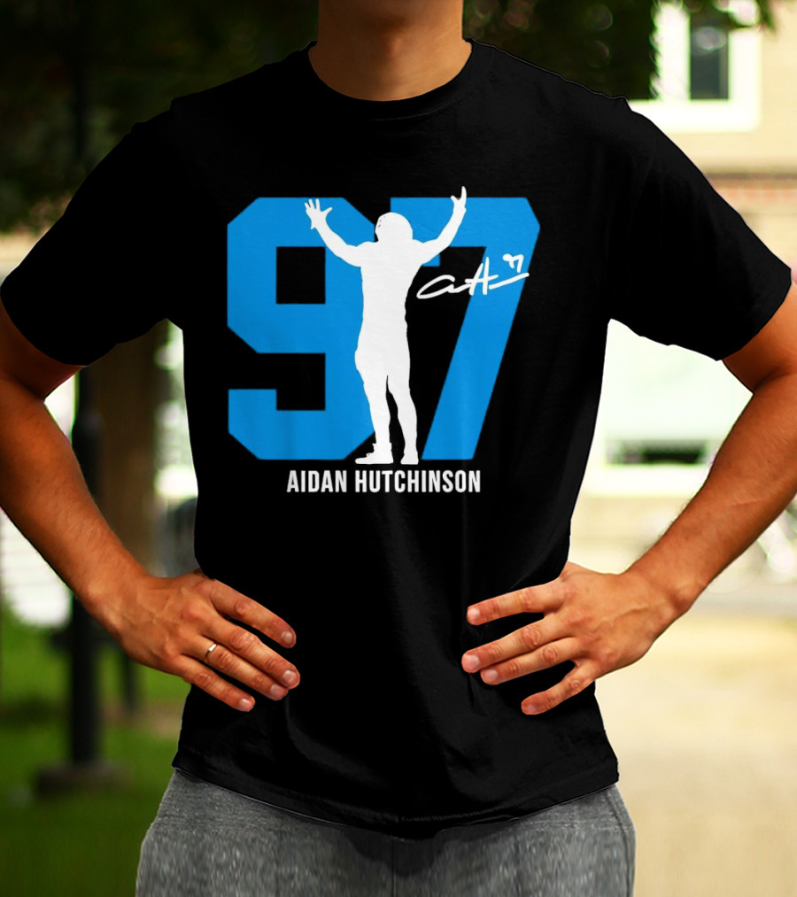 Aidan Hutchinson 97 Detroit Lions Silo Signature T-Shirt