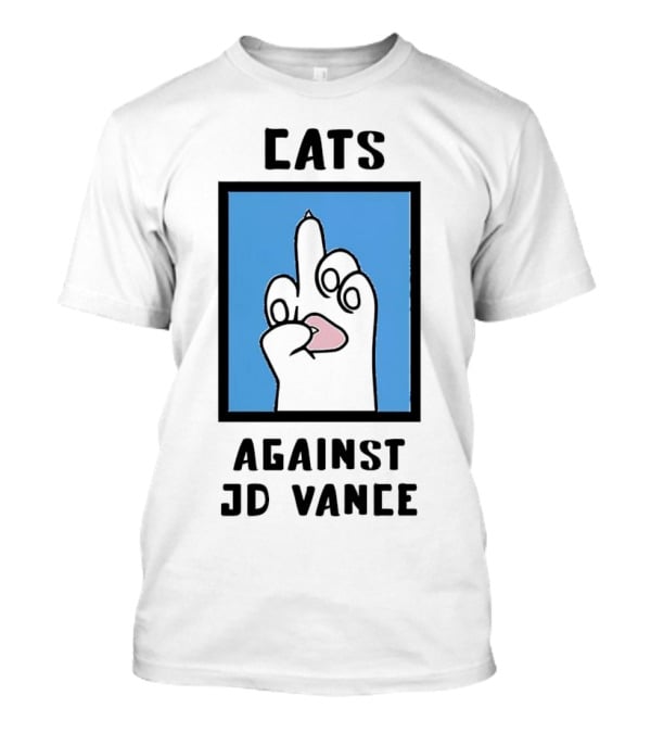 Cats Against JD Vance Middle Finger Paw Drawing T-Shirt