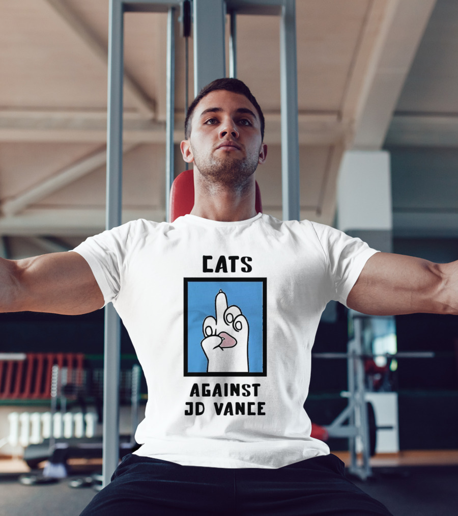 Cats Against JD Vance Middle Finger Paw Drawing T-Shirt