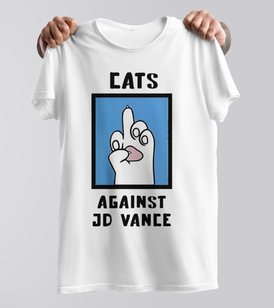 Cats Against JD Vance Middle Finger Paw Drawing T-Shirt