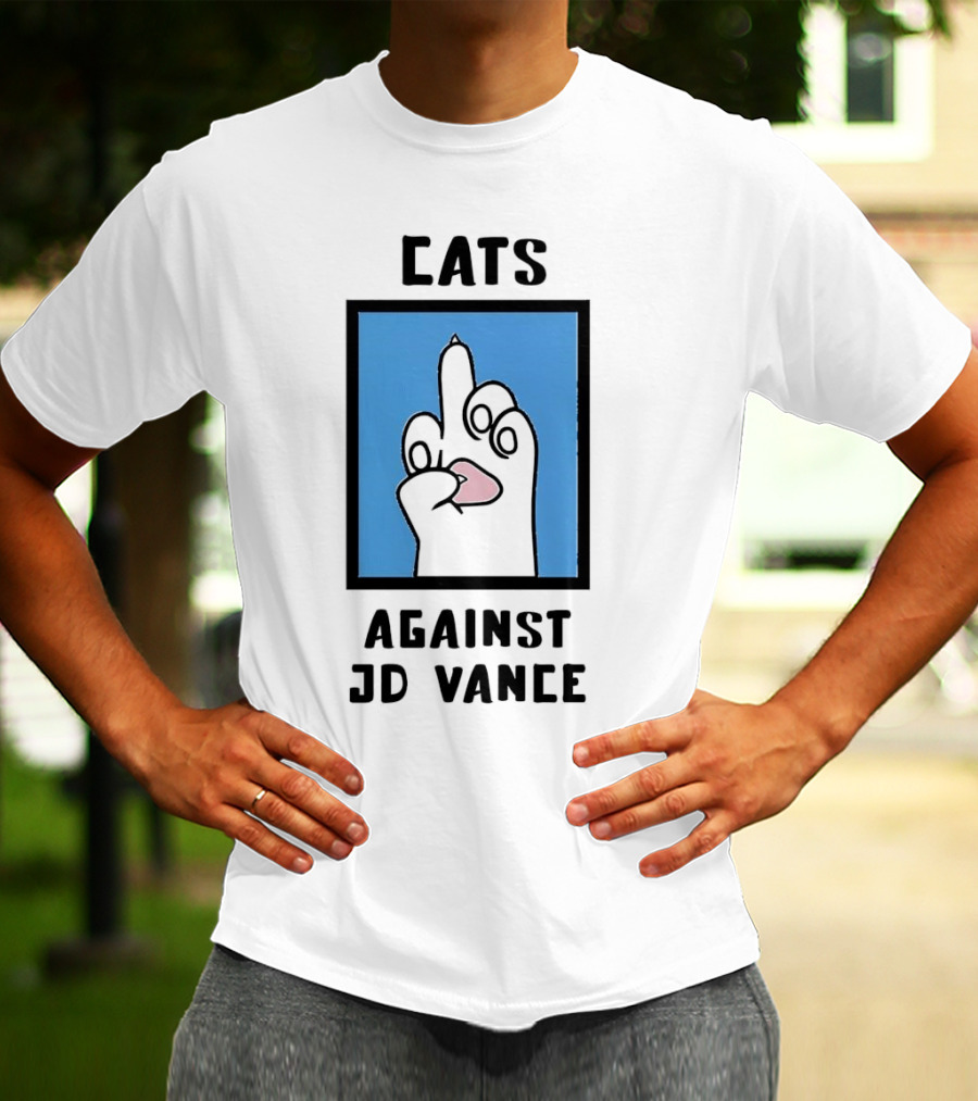 Cats Against JD Vance Middle Finger Paw Drawing T-Shirt