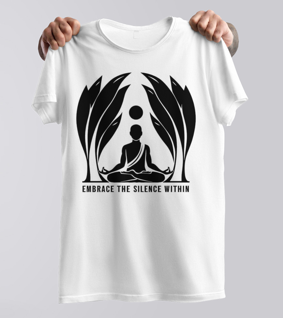 Embrace The Silence Within Meditation Silhouette And Enigmatic Leafy Eyes T-Shirt